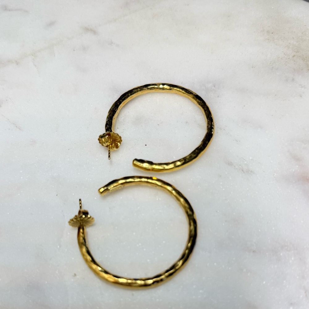 Ippolita 18k Classico Med hammered Gold Hoop Earrings perfect condition